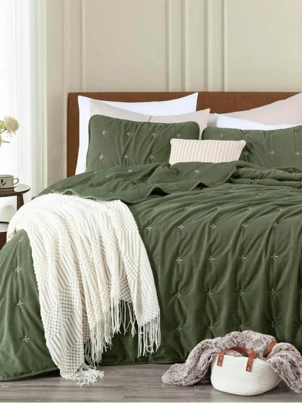 Olive Green king 3 piece Quilted quilt Set